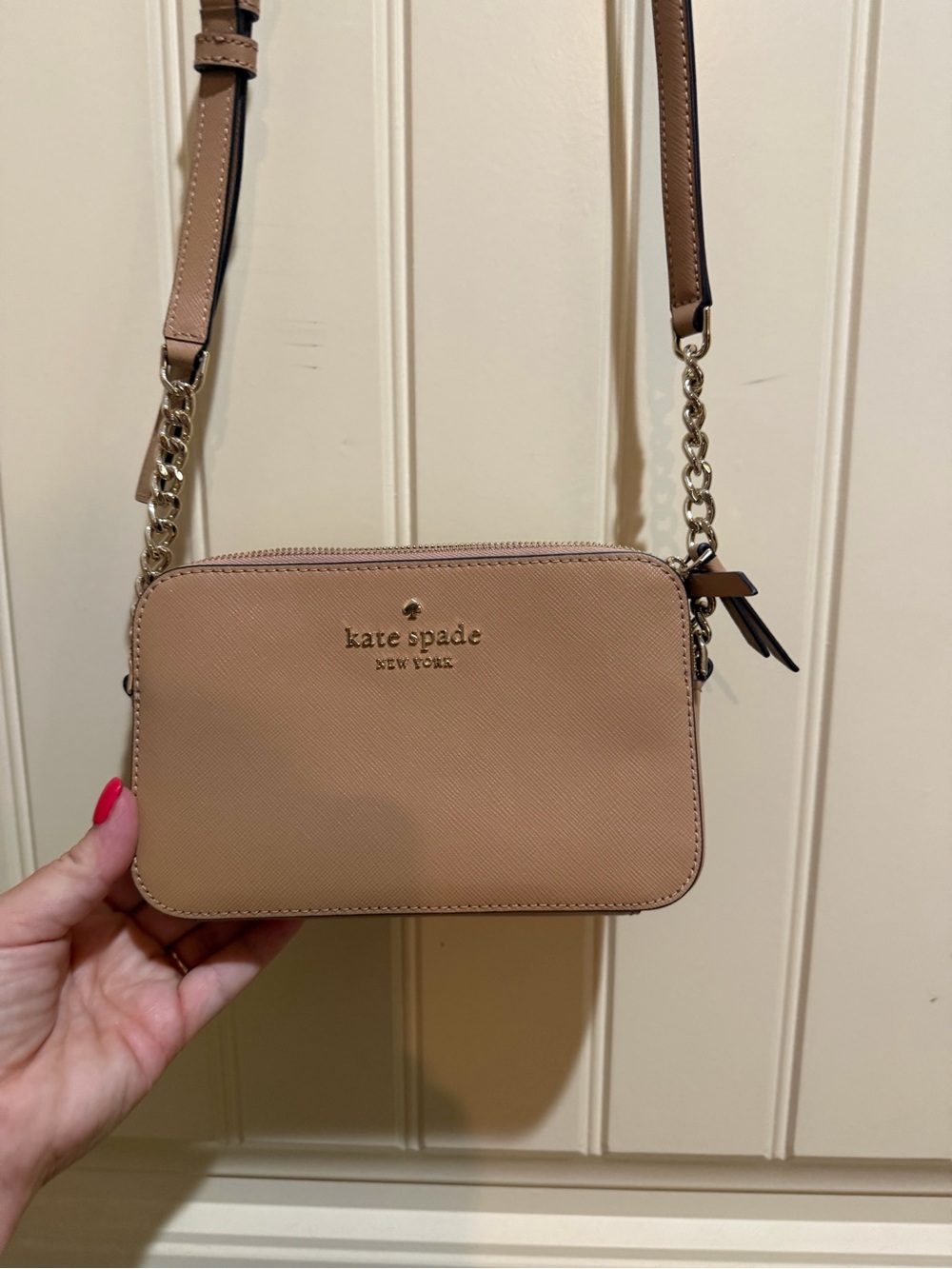 kate spade camel crossbody bag with gold chain